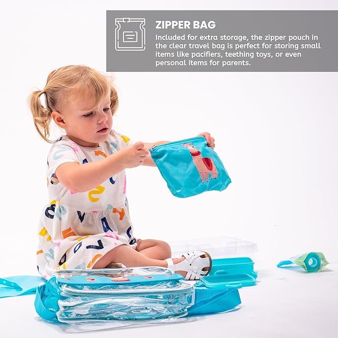 Refresh-a-Baby Feeding Essentials Kit for Feeding on The go Includes: Universal Bottle Top Adaptor Resealable Container Silicone Bib Clear Travel Bag & More (Llama Love)