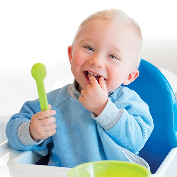 Kiddologic Bibit-all Baby Feeding Bib, Long Sleeves with Ribbed Cuffs and High Collar, Comfortable Stretchy Pullover Smock, Soft Absorbent Terry, Waterproof Lining, Infant Boy 6-12 Months, Sky Blue