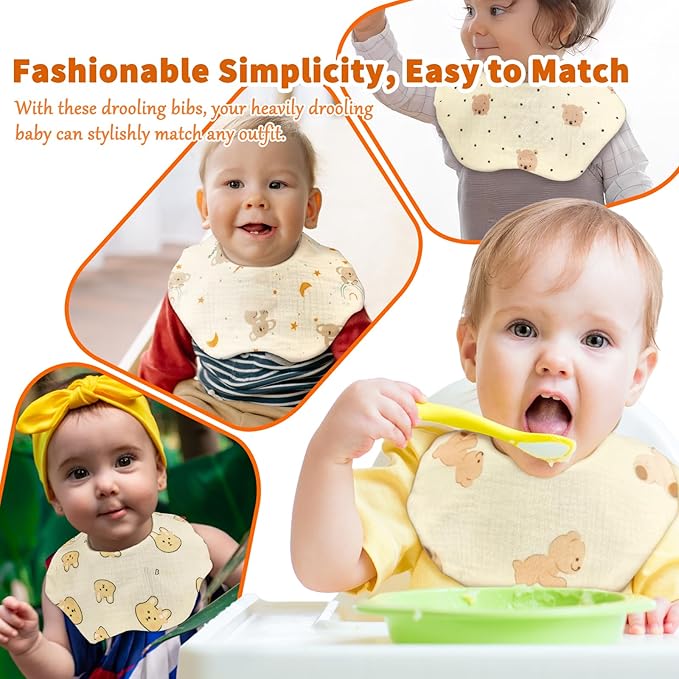 EllieHouse Baby Bibs for Girls Boys 8 Pack Muslin Drool Teeth Drooling Teething Bibs Muslin Cotton for Toddler Infant