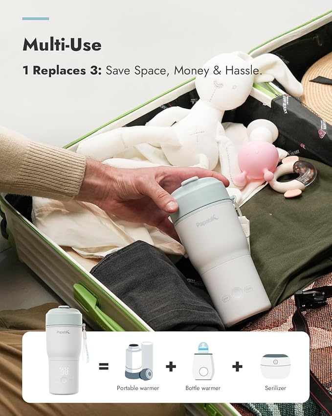 Papablic Portable Bottle Warmer – Fast Heating Baby Bottle Warmer on The Go with Sterilization, Wide Mouth & Smart Temperature Control, Car & Outdoor Feeding, Spodumene Purple