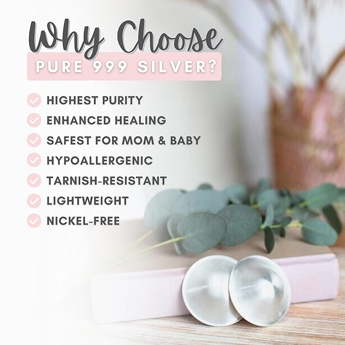 Cradle & Grace Pure 999 Silver Nursing Cups with White Carrying Case, Silver Nipple Shields for Breastfeeding Newborn, Silver Nipple Covers Breastfeeding Kit, Regular