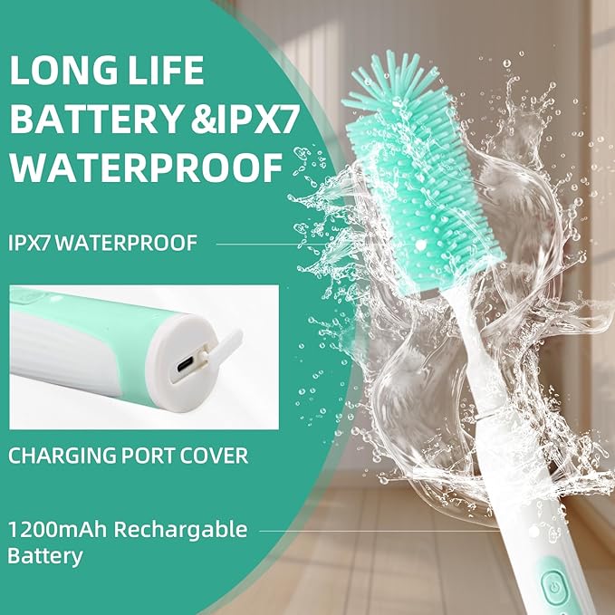 Electric Bottle Brush,Electric Baby Bottle Brush Set with Silicone Bottle/Pacifier/Straw Brush and Mixing Head, Water Bottle Cleaner Brush with Drying Rack, 2 Modes & 360° Rotation (Green)