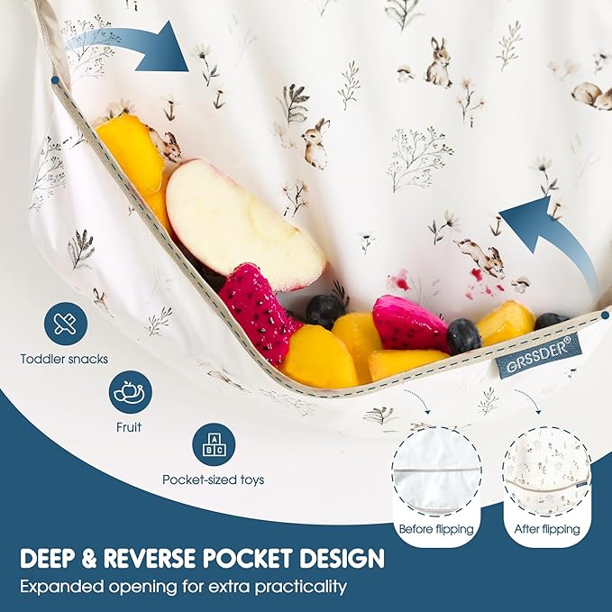 GRSSDER 3-pack Mess Proof Baby Feeding Bibs with Food Catcher Pocket, Soft Lightweight Waterproof Fabric Material with Zero Plastic-like Feel, Adjustable and Easy Clean Toddler Bibs for 6-36 Months