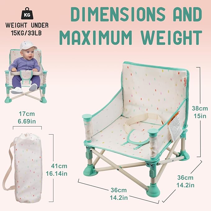 Tiny Marvels Portable 3-in-1 Baby Booster Seat, Cozy Floor Seat, Feeding Seat with Tray, Compact Foldable Toddler Booster with Child Safety Belt Carry Bag, Perfect for Travel (Cream Confetti)