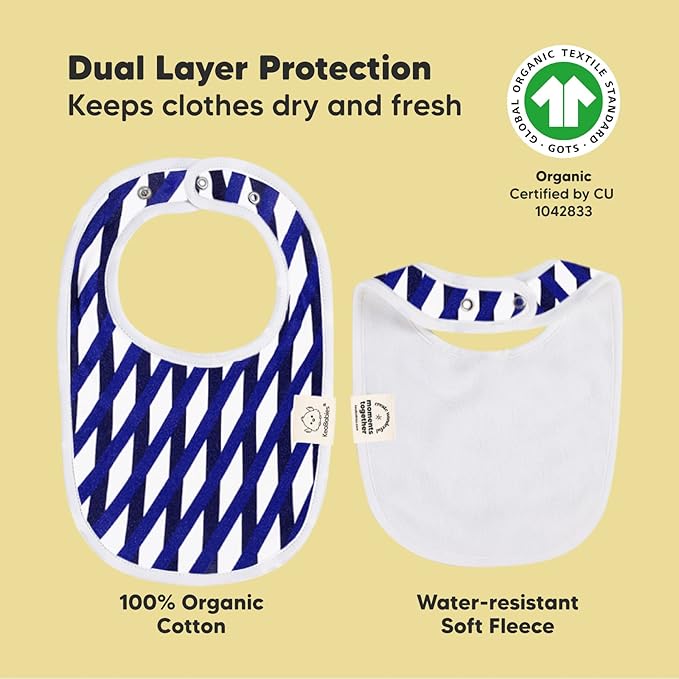 8-Pack Organic Baby Bibs for Boys, Girls - Soft Cotton Drooling and Teething Bibs for Baby Girl & Boy, Extra Absorbent, Easy to Clean & Put On for Toddler, Newborn, Infant 0-24 Months (Azure)