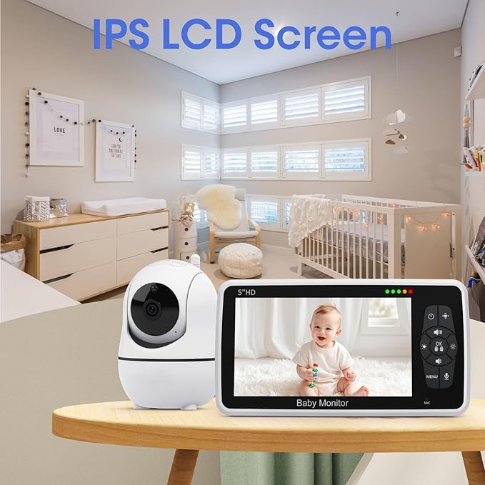 Babystar Baby Monitor with Camera and Audio, 720P HD Resolution 5" Display, Up to 22 Hour Battery, Remote Pan-Tilt-Zoom, No WiFi, VOX, Night Vision, 2-Way Audio, Lullabies, Temperature Sensor