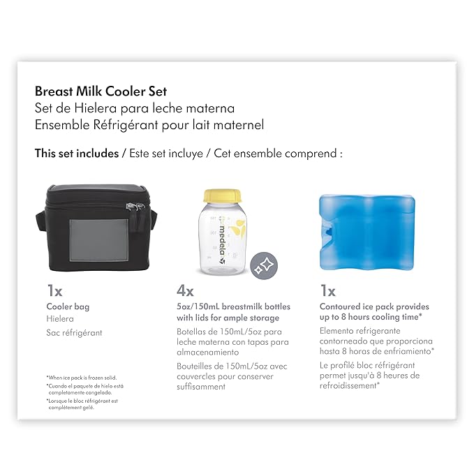 Medela Breast Milk Storage Cooler Bag with Contoured Ice Pack, 4 Bottles and Lids, Convenient Breastmilk Transport