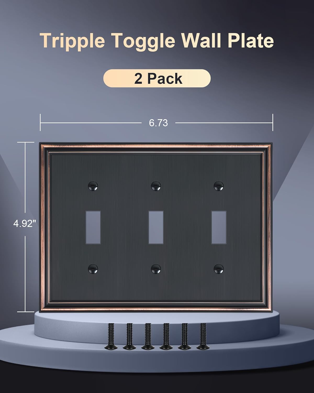2-Pack Triple Toggle Light Switch Cover Plate, Durable Solid Zinc Alloy Decorative Switch Plate Covers, Aged Bronze 3 Gang Wall Plate, Corrosion Resistant