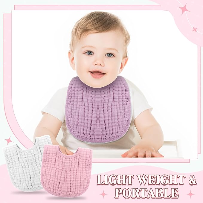 Frienda 8 Pcs Muslin Baby Bibs Cotton Bandana Drool Bibs Bulk for Newborn Infant 6 Absorbent Layers Feeding Accessory