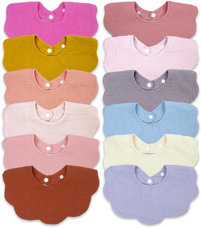 Baby Drool Bibs for Unisex Girls Boys 12 Pack Baby Muslin Bibs for Drooling and Teething