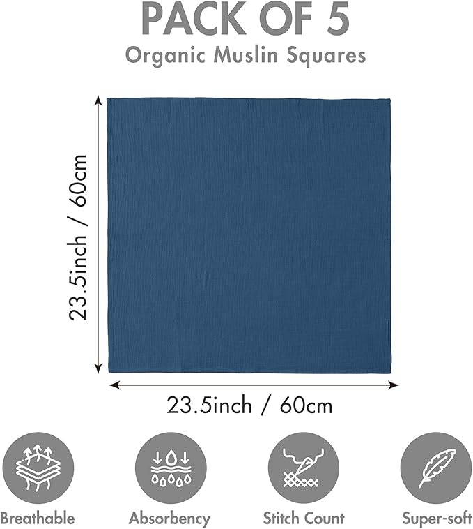 Muslin Receiving Blankets, Neutral Blanket Swaddling for Newborn Boys and Girls, 5 Pack Breathable and Skin-Friendly Swaddle Wrap for Infant Baby (Soft Colors)