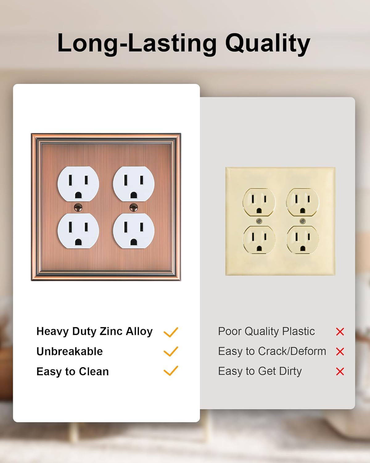 2-Pack Double Duplex Outlet Cover, Antique Copper Switch Plates and Outlet Covers for Electrical Outlets, Durable Zinc Alloy Wall Plates, 2 Gang Receptacle Cover, Corrosion Resistant