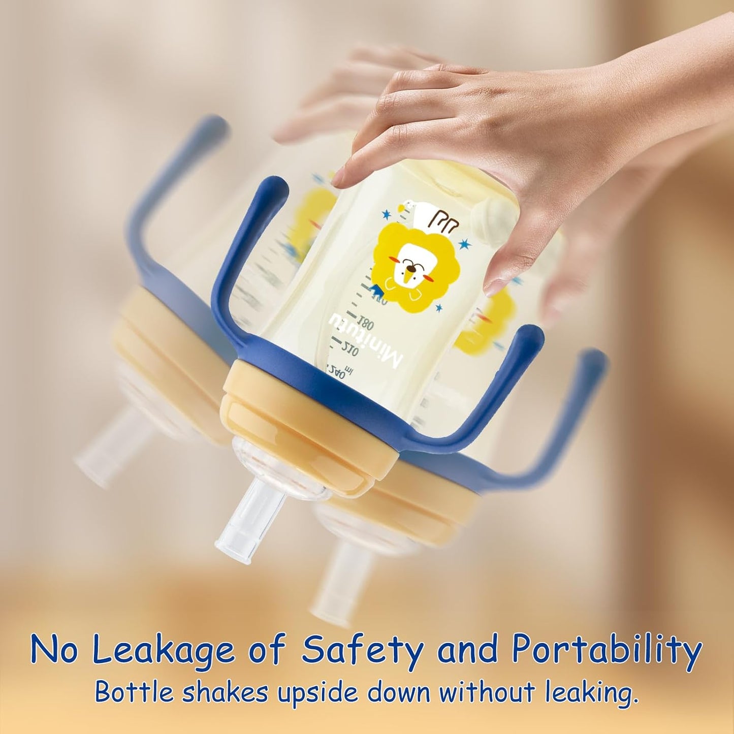 Qshare Sippy Cups For Toddlers, Weighted Straw Learner Cup with Handle for Babies, Water Bottle for Baby 6 Months with 3 Type of Spout, 8 Ounce (Yellow)