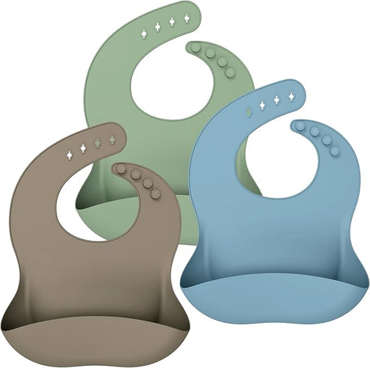 Cuddle Campus Set of 3 Silicone Bibs for Babies & Toddlers,Soft Adjustable Bibs with Pocket Food Catcher for Baby Girl,Boy