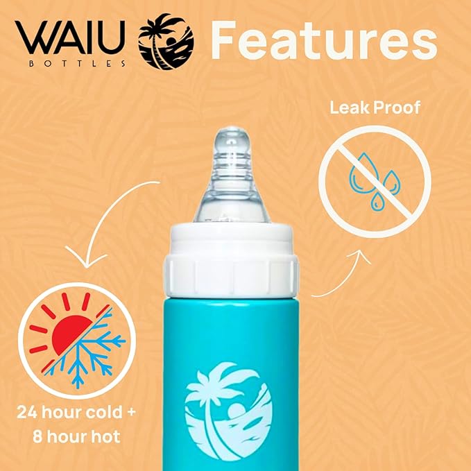 Versatile Waiu Insulated Baby Bottle | 4 oz & 6 oz Sizes | Keeps Drinks Hot for 8 Hours, Cold for 24 Hours | BPA-Free | Multiple Colors Available (Blue, 6 oz.)