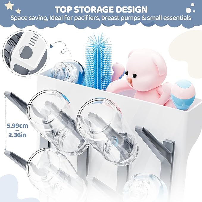 Baby Bottle Drying Rack, Baby Bottle Organizer for Countertop, Bottle Holder for Baby- Space Saving Standing Drying Rack for Baby Bottles and Pump Part Cleaning (Gray)