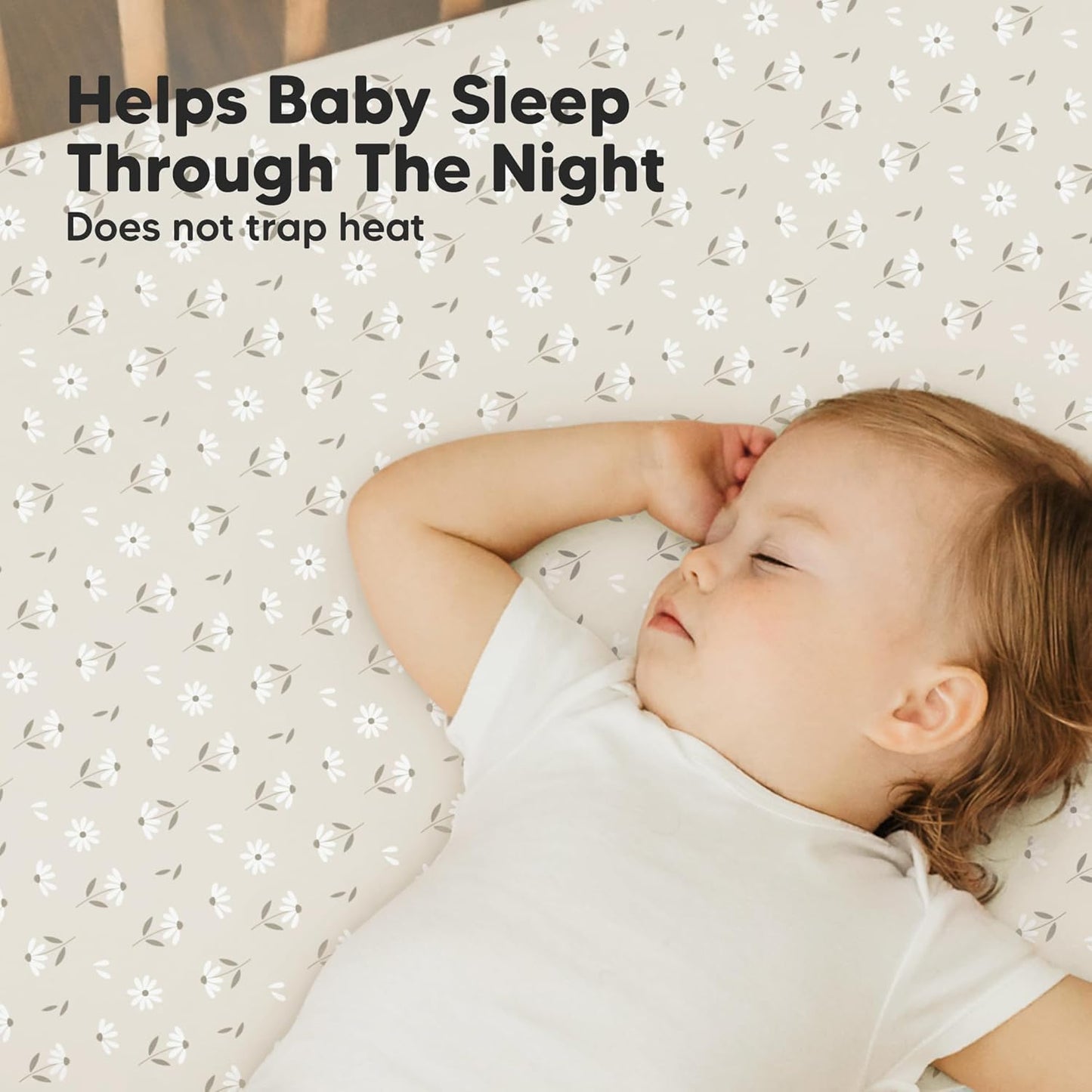 2-Pack Mini Crib Sheets Fitted - 38x26 Pack N Play Sheets for Pack and Play Mattress, Organic Cotton, Soft & Breathable Playard Bedding, Neutral Mini Toddler Bed Cover for Boys, Girls (Daisies)