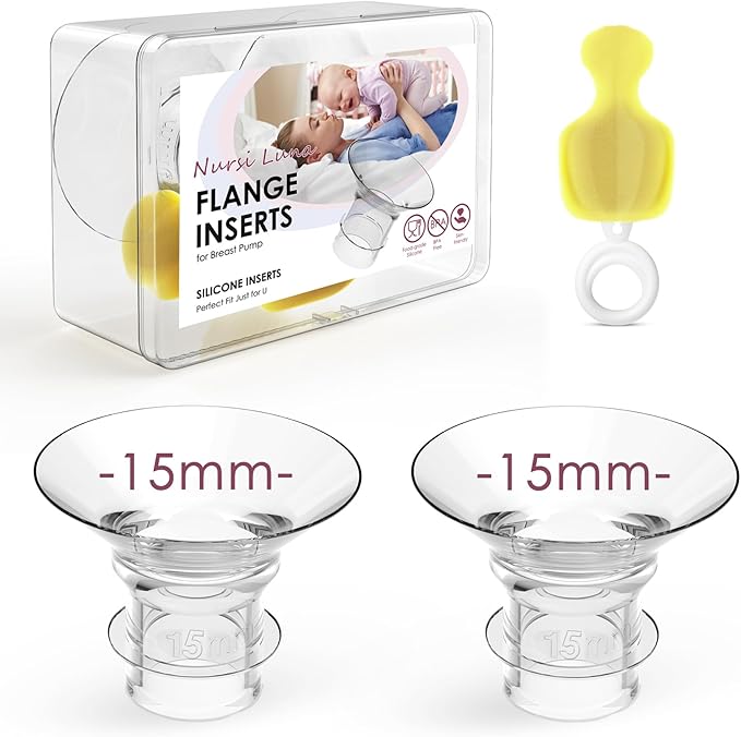Flange Inserts 15mm for 24mm Flange/Shield, Flange Sizing Kit Silicone Flange Insert, Reduce 24mm Nipple Tunnel Down to 13mm, Breastfeeding Essentials Kit for New Moms, 2PCS