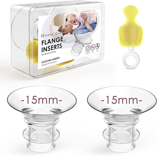 Flange Inserts 15mm for 24mm Flange/Shield, Flange Sizing Kit Silicone Flange Insert, Reduce 24mm Nipple Tunnel Down to 13mm, Breastfeeding Essentials Kit for New Moms, 2PCS