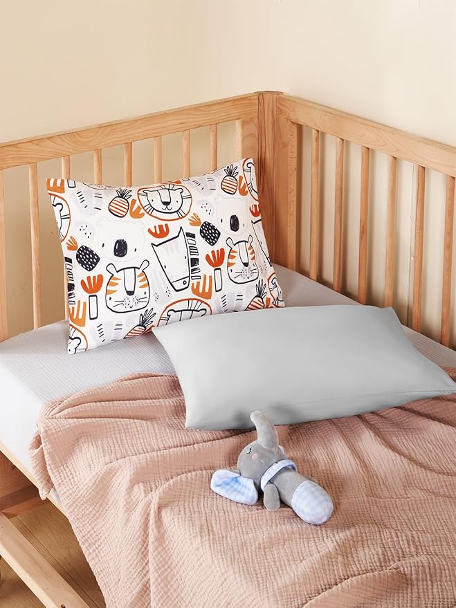 TILLYOU Toddler Pillowcases 13 x 18 Travel Pillow Case 2 Pack, Kids Pillowcases Machine Washable with Envelope Closure, Lion