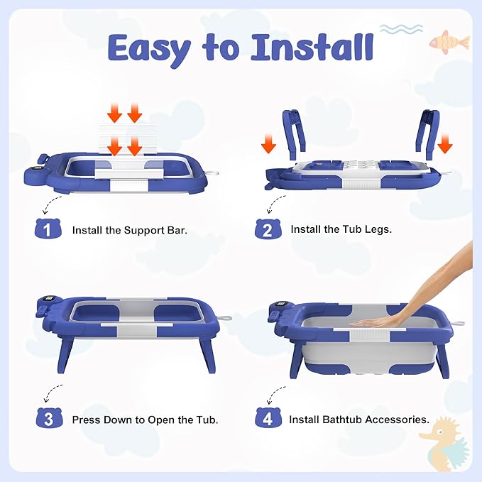 Collapsible Baby Bathtub for Newborn to Toddler (0-24 Months), Portable Baby Bath Tub for Travel, Newborn Bathtub with Soft and Supportive Cushion (Astronaut-Blue)