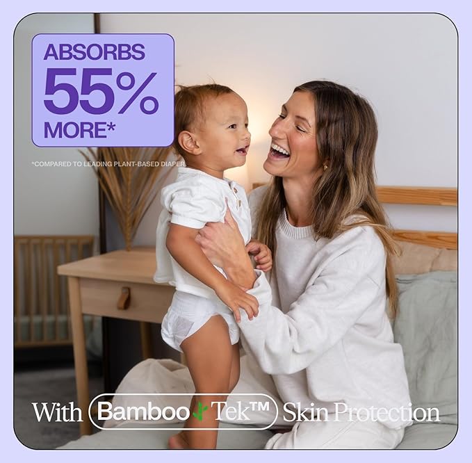 Freestyle BambooTek Diapers – (Size 4) Hyper Absorbent & Non-Toxic – Disposable Diapers for Sensitive Skin – Ultra Soft Diaper's (22-37 lbs) – 48 Count