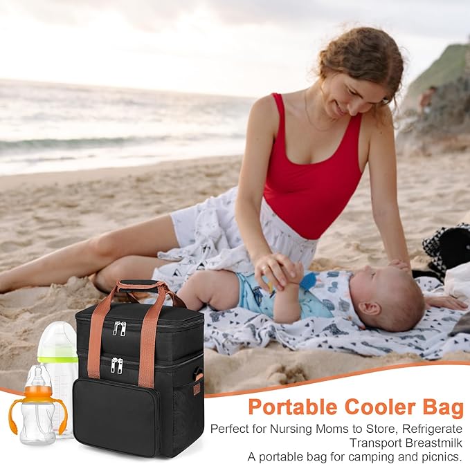 Accmor Breastmilk Cooler Bag with Ice Pack, Fits 6 Baby Bottles Up to 9 Ounce Insulated Baby Bottle Tote Bags, Waterproof Breastmilk Cooler Bags for Nursing Working Mom Daycare