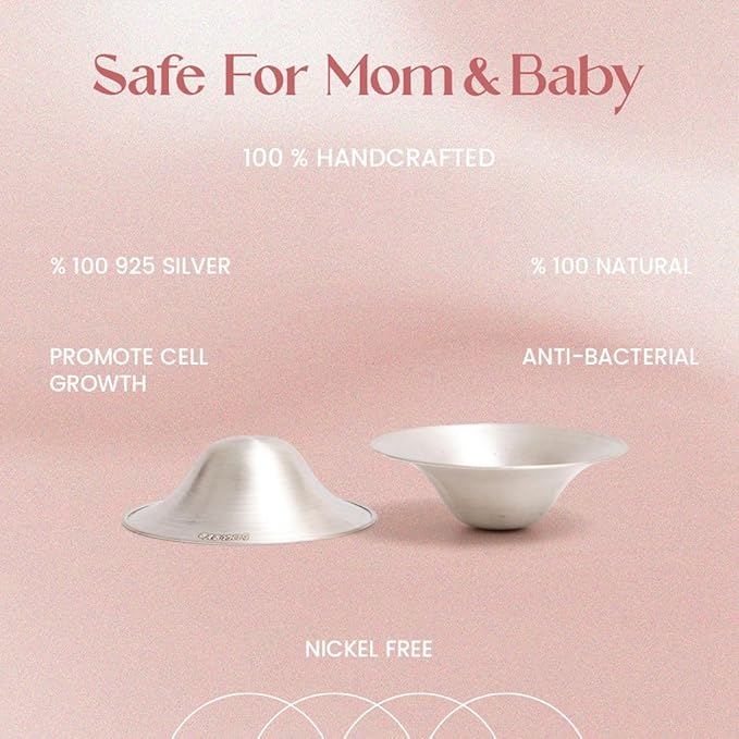 The Orginal Silver Nursing Cups – Silver Nipple Shields for Breastfeeding - Nipple Guards Protector for Breastfeeding - Nipple Shields for Nursing Newborn – Nickel Free – 925 Silver