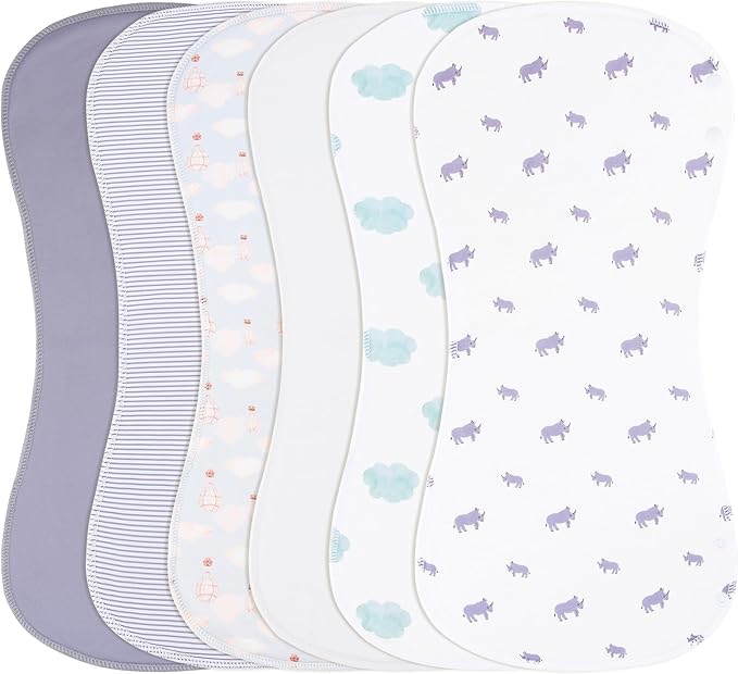 2-in-1 Burp Cloths and Baby Bibs - 6 Pack Large Super Absorbent Soft Cotton Burping Cloths for Spit Up, 3 Layers Thick Baby Burp Rags for Girls & Boys