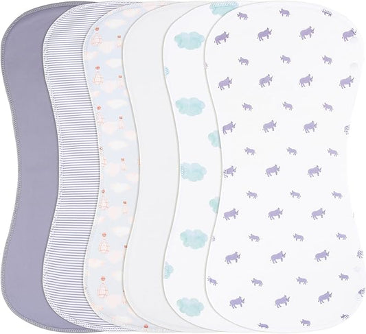 2-in-1 Burp Cloths and Baby Bibs - 6 Pack Large Super Absorbent Soft Cotton Burping Cloths for Spit Up, 3 Layers Thick Baby Burp Rags for Girls & Boys