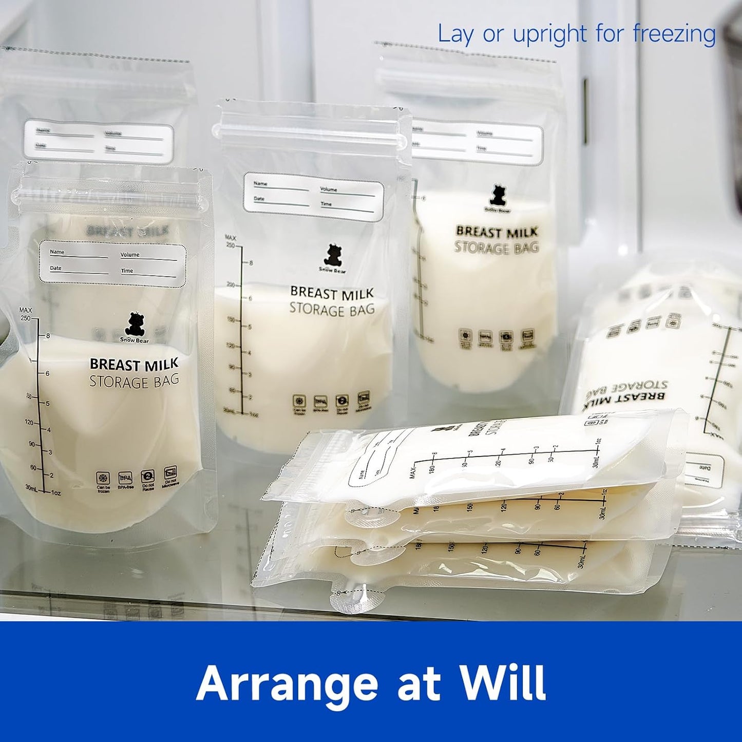 Snow Bear Breastmilk Storage Bag, 6oz Breast Milk Storage Bags for Freezer, 120 Count Milk Bags for Breastmilk