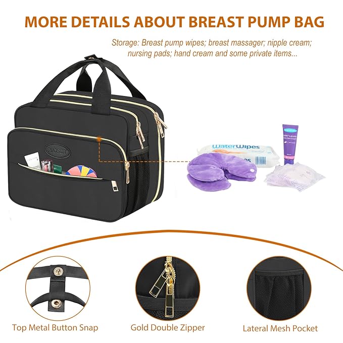 PIIOSER Insulated Baby Bottle Bag with Ice Pack, Breastmilk Cooler Compatible with Wearable Breast Pumps & Accessories - Breastfeeding On The Go Travel for Nursing & Working Moms, Black