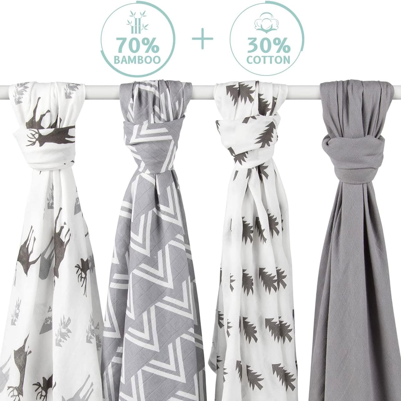 Premium Baby Swaddle Blanket - 2 Pack Muslin Swaddle Blankets Neutral, Softness Upgrade, Breathable 47''x47'' Nursery Wrap for Boys & Girls - Unisex, 70% Viscose from Bamboo, 30% Cotton (Tan)