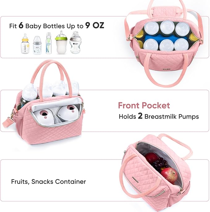 SFYBYHEART Breastmilk Cooler Travel Bag with 2pcs Wipes Dispensers and Ice Pack -Baby Bottle Cooler Bag for 6 Baby Bottles Up to 9 Ounce - Breast Pump Bag, Bottle bag for Daycare