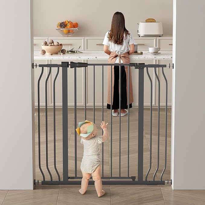ELEVON Baby Gate for Stairs Doorways, Safety Pet Gate with Auto-Close/Hold-Open Features, Fits Openings 29.1” to 43.3”, 36” Tall, Easy Pressure Mounted Walk Through Baby Dog Gate, Graphite