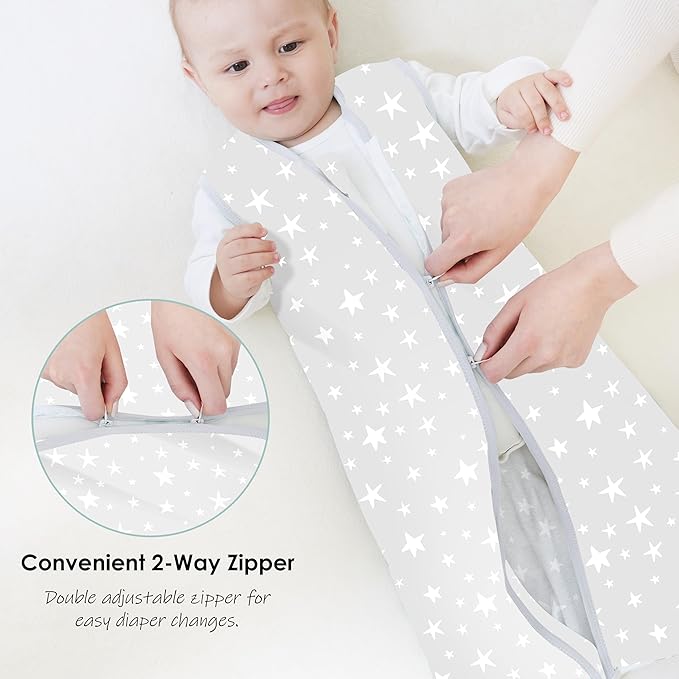 Cute Castle Baby Sleep Sack 6-12 Months - Lightweight 100% Cotton 2-Way Zipper TOG 0.5 Infant Wearable Blanket, Newborn Essentials Toddler Sleep Clothes, 3 Pack(Gray, Letters, Stars)