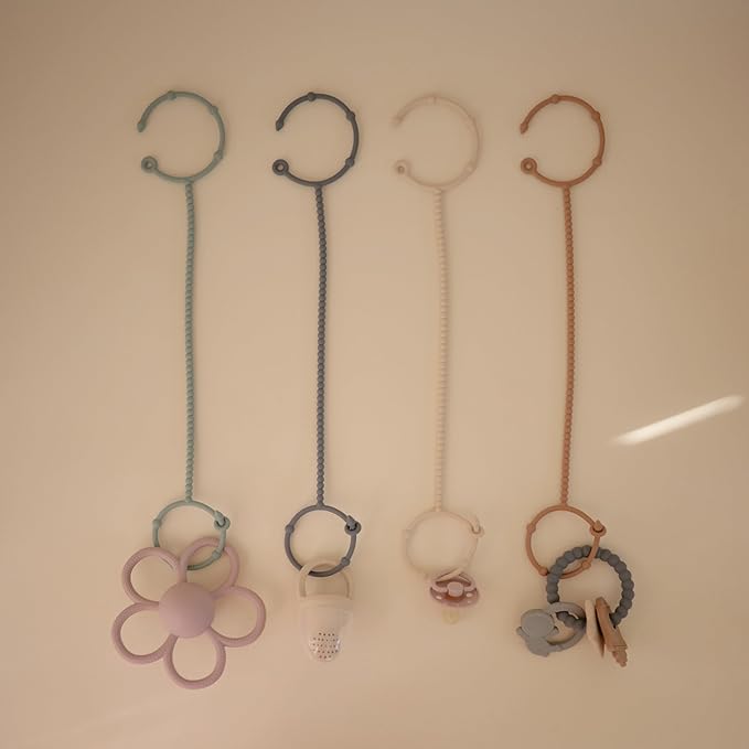 mushie Adjustable Silicone Toy Straps 2-Pack | Baby Accessories Holder for Travel, Stroller, High Chair (Tradewinds/Shifting Sand)