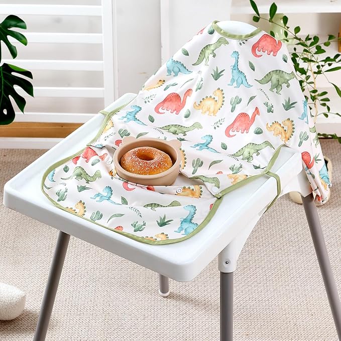 2-Pack Long Sleeve Baby Bib,Coverall Baby Bibs for Eating,Waterproof,Attaches to Highchair&Table,Ages 1 to 3 Years