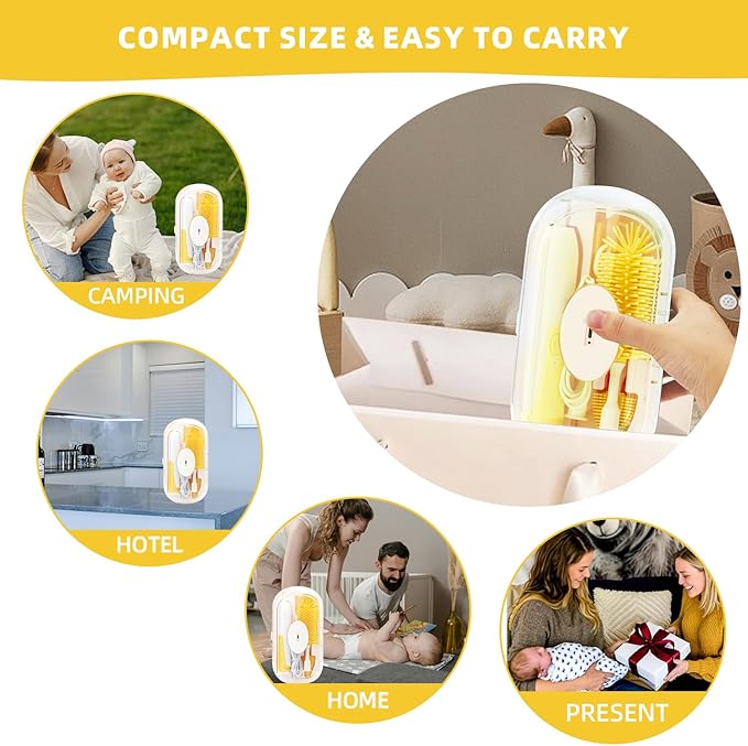 Electric Bottle Brush,Electric Baby Bottle Brush Set with Silicone Bottle/Pacifier/Straw Brush and Mixing Head, Water Bottle Cleaner Brush with Drying Rack, 2 Modes & 360° Rotation (Yellow)