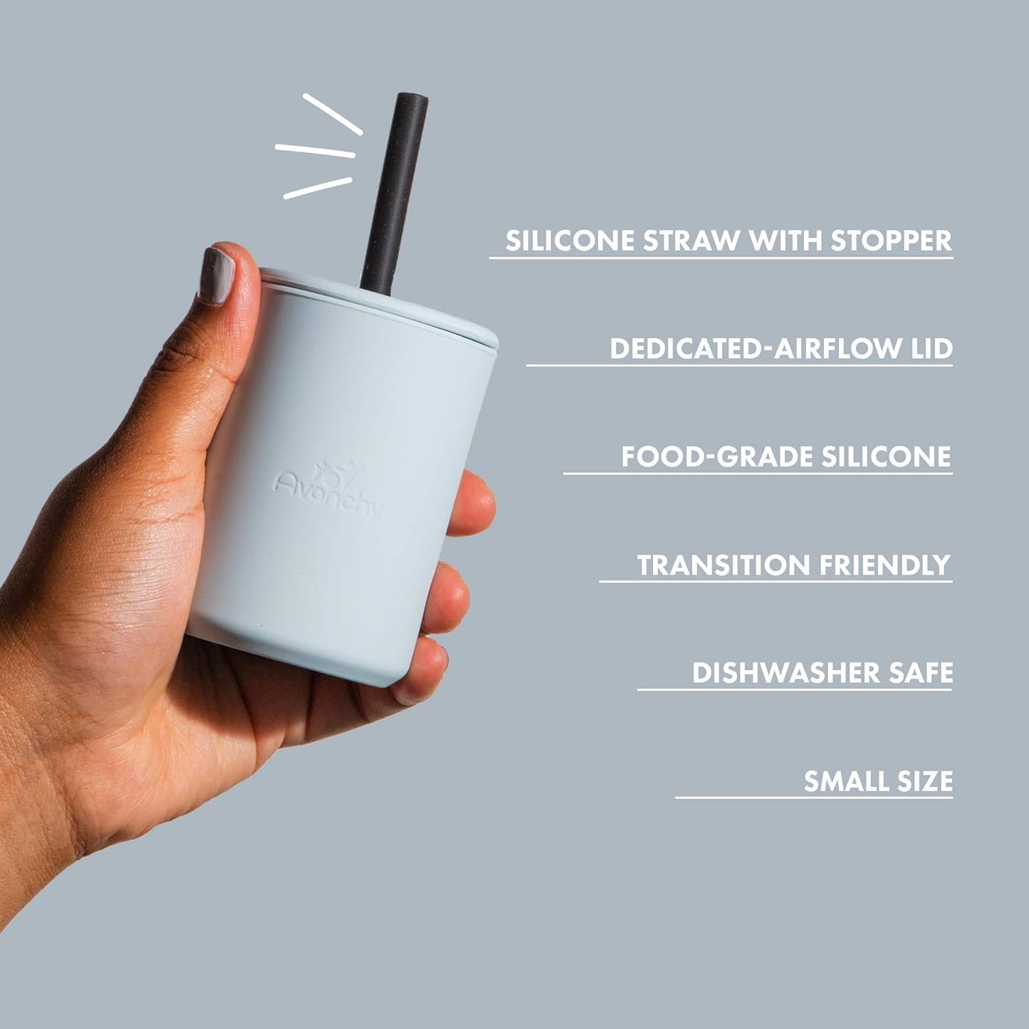 Avanchy Silicone Training Sippy Cup with Straw Lid – For Babies 6+ Months to Toddlers 1 Year Old – 8 oz Infant Water Cup for Baby Led Weaning, Magenta + 5 Reusable Straws