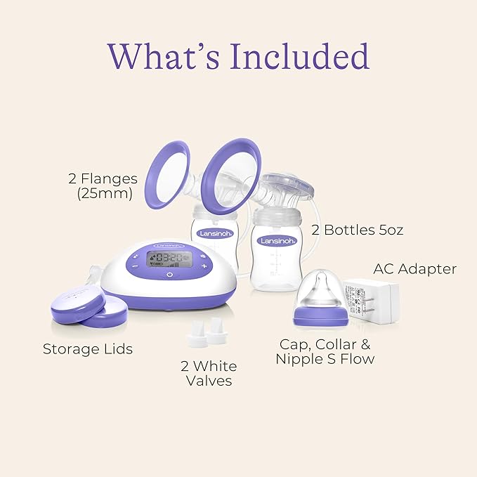 Lansinoh Signature Pro Portable Double Electric Breast Pump with LCD Screen | 3 Power Modes, 25mm Flanges, 2 Bottles, 1 Slow Flow Nipple, & Carry Bag