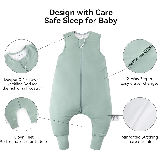 BubblePanda Rayon Made from Bamboo Toddler Sleep Sack with Feet 24-36 Months 0.5 Tog Ultra Soft Toddler Sleeping Sack 2t-3t Baby Sleep Bag Walker Wearable Blanket with Legs 2-Way Zipper Lightweight