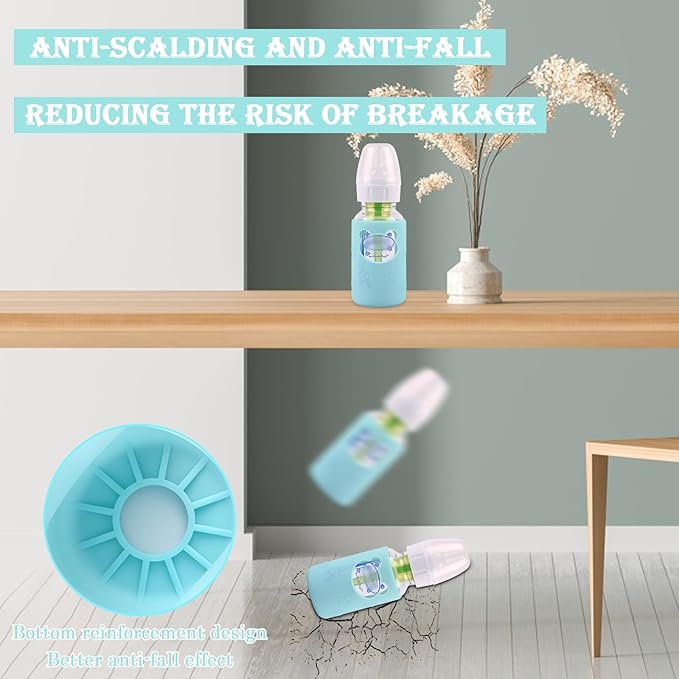 4 Pack Silicone Sleeves for Dr Brown's Glass Baby Bottles, Anti Breakage Baby Bottle Holder, Compatible Dr. Brown's Natural Narrow Glass Baby Bottles 4 oz, BPA Free (White+Blue+Green+Yellow)
