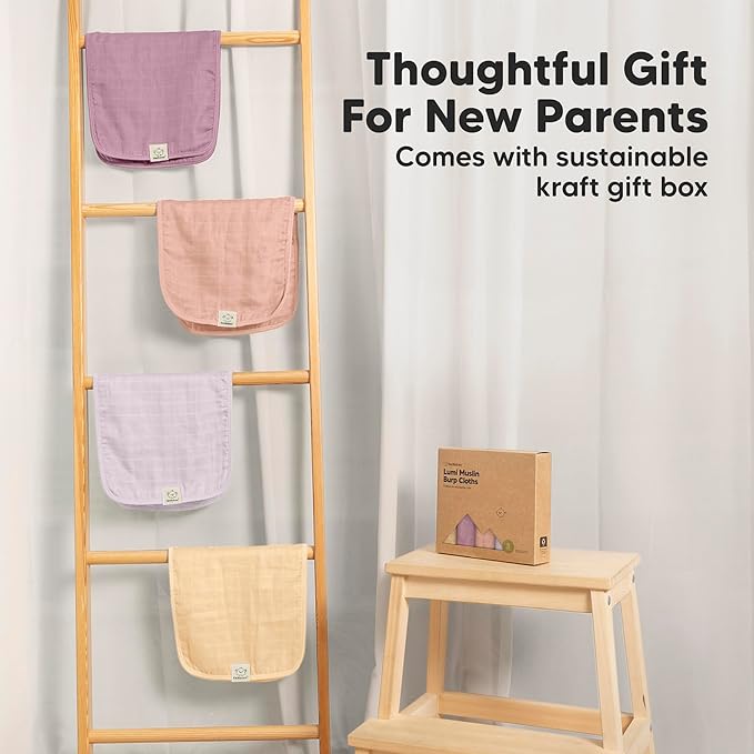 5-Pack Cotton Muslin Burp Cloths Baby Girls, Boys - Soft & Absorbent Spit Up Burp Rags, Large Muslin Towel, Cotton Wash Cloths for Babies, Newborn, Infant, No Shrink, Durable, Neutral (Flora Dew)