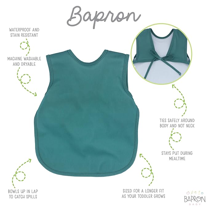 BapronBaby Minimalist Pine Bapron - No Neck Tie Safer Bib for Baby & Toddler - Soft Waterproof Stain Resistant - Machine Washable - Sz Preschool 3-5yrs