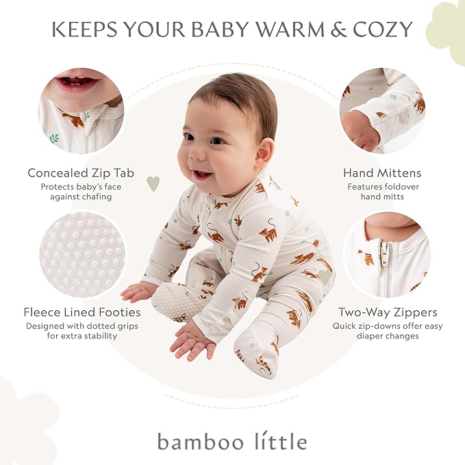 Bamboo Little Soft Baby Footie Pajamas, Baby Clothes, Newborn Sleepers, 95% Viscose and 5% Spandex, 0-24 Months