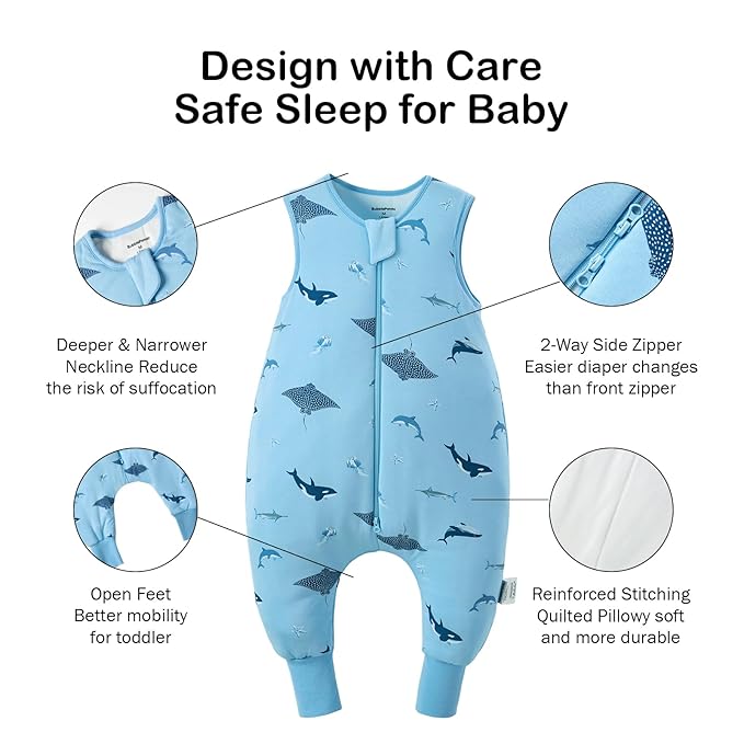 BubblePanda Rayon Made from Bamboo Toddler Sleep Sack with Feet 12-24 Months 1.0 Tog Ultra Soft Toddler Sleeping Sack 1t-2t Sleep Bag Walker Quilted Wearable Blanket with Legs 2-Way Zipper Lightweight