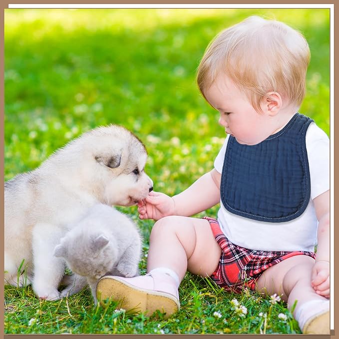 Frienda 8 Pcs Muslin Baby Bibs Cotton Bandana Drool Bibs Bulk for Newborn Infant 6 Absorbent Layers Feeding Accessory