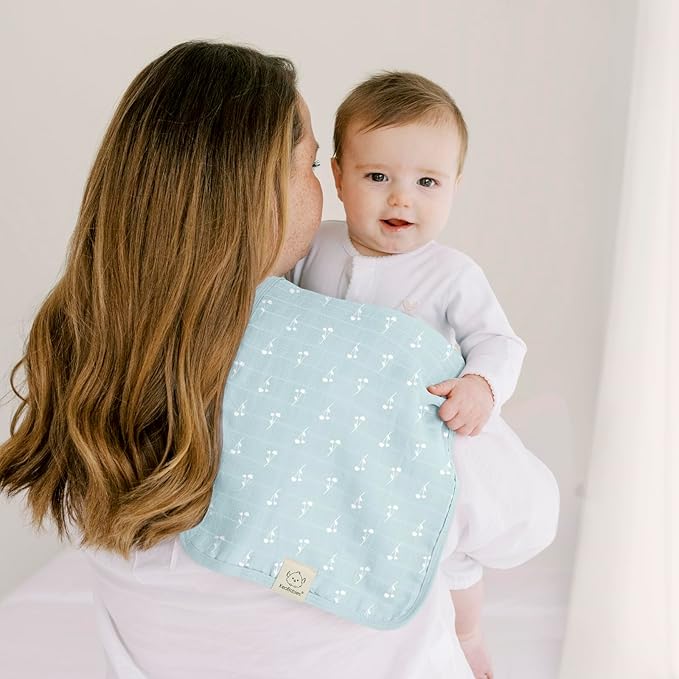 5-Pack Cotton Muslin Burp Cloths Baby Girls, Boys - Soft & Absorbent Spit Up Burp Rags, Large Muslin Towel, Cotton Wash Cloths for Babies, Newborn, Infant, No Shrink, Durable, Neutral (Bloom)