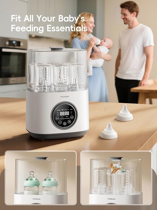 Bottle Sterilizer and Dryer, with Breastmilk Warmer, Large Capacity Baby Bottle Steam Sterilizer and Dryer for Baby Bottles, Pacifiers, Pump Parts, Touch Screen & Auto-Off, Premium Quality (Cream)